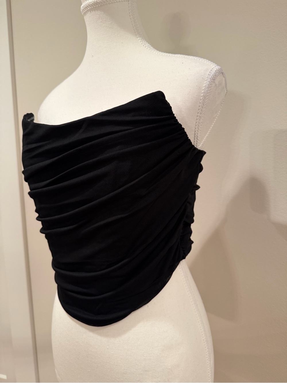 Black Strapless Ruched Corset Top